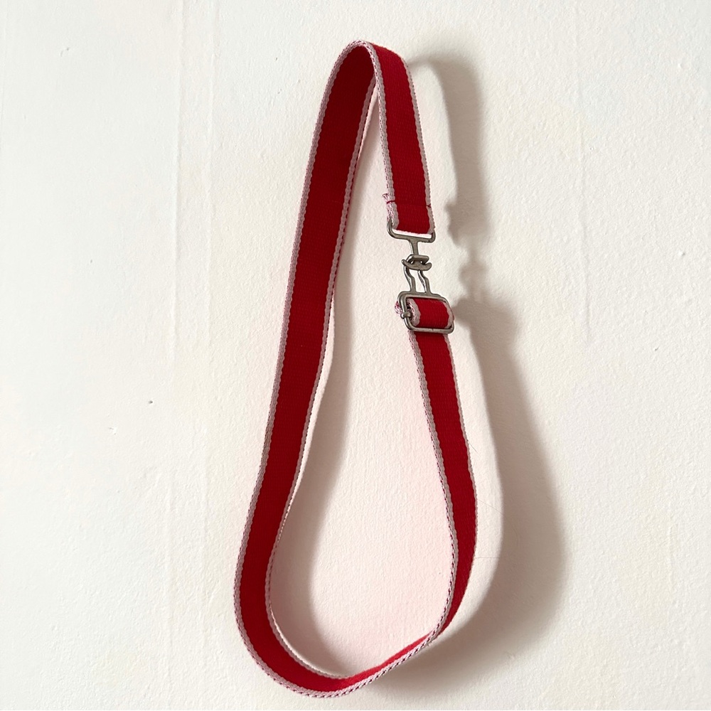 Vintage Canvas Red and White Adjustable Belt with Hook & Eye Silver Clasp